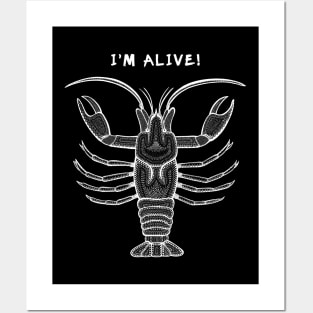 Crayfish - I'm Alive - detailed animal design on black Posters and Art